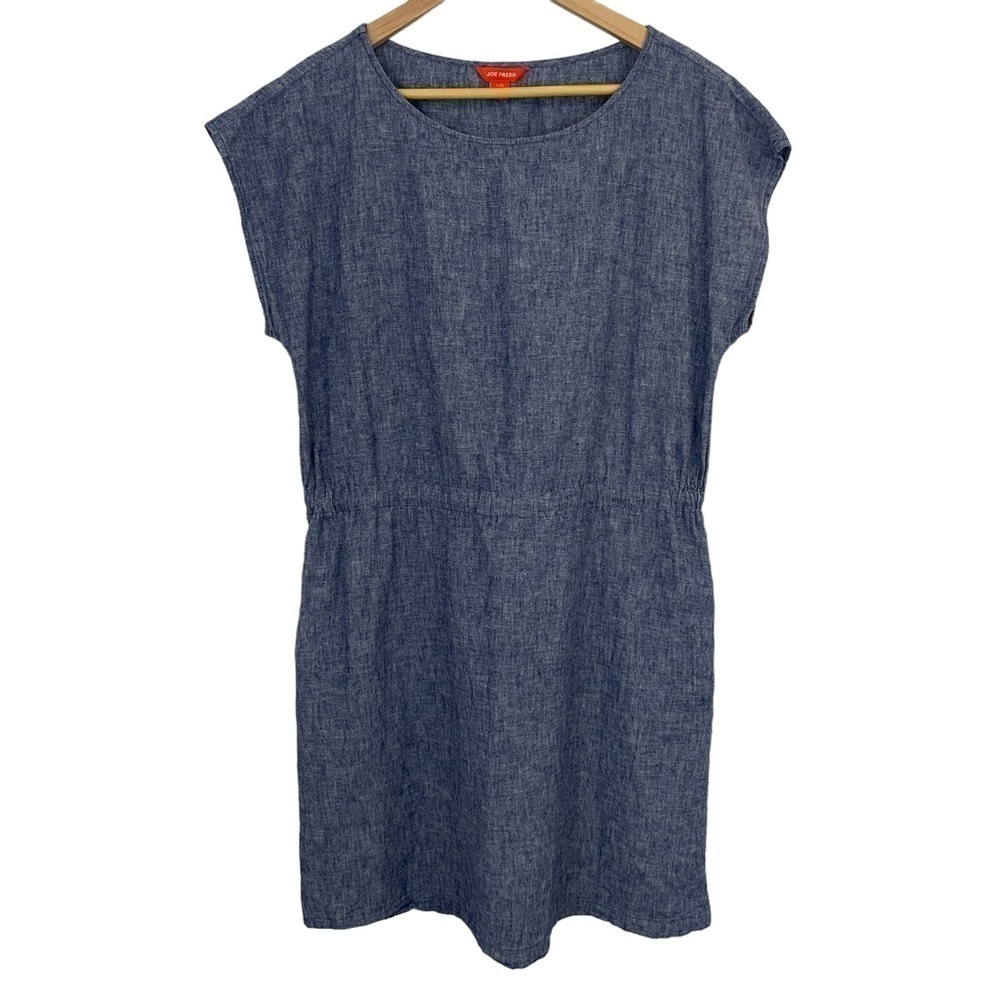 Joe Fresh Lightweight Denim Sheath Dress Sz L Blue Jean Shirtdress Chambray EUC